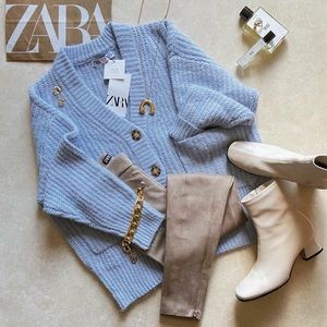 BNEW Zara Blue oversized cardigan Sz S